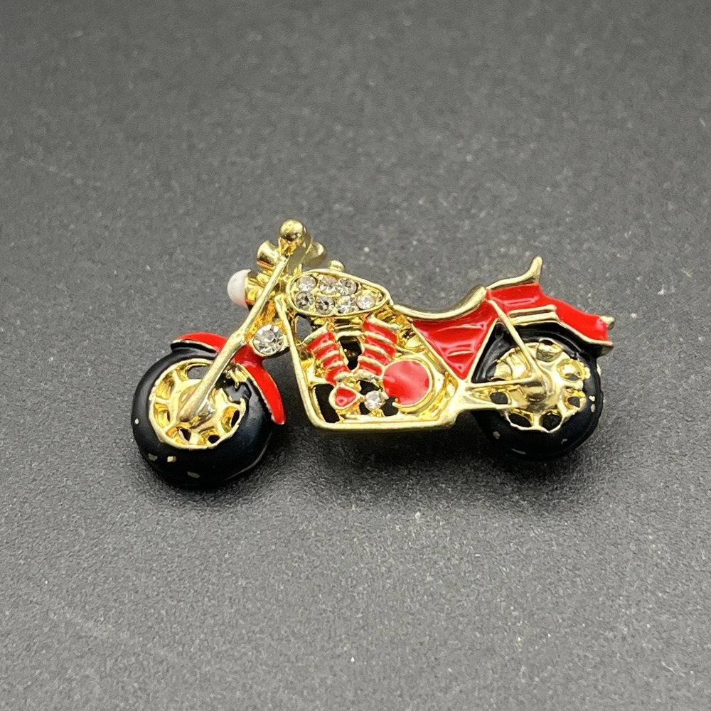 Red Motorcycle‎ Rhinestones Bling Lapel Hat Pin
